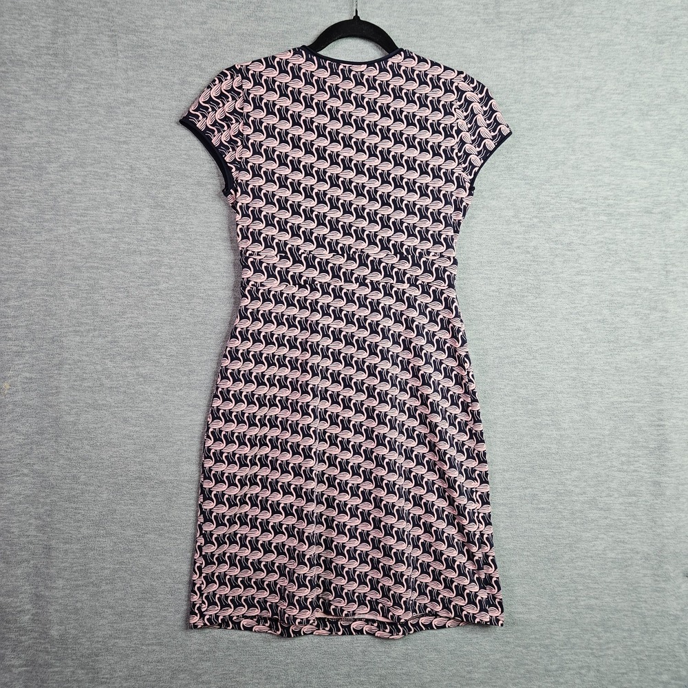 Boden Navy Pink Flamingo Print Jersey Dress V-neck Casual Women's Size US 2 UK 6 - Picture 2 of 8